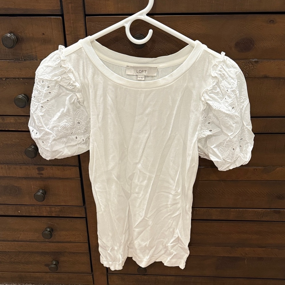 LOFT White Puff Sleeve Blouse